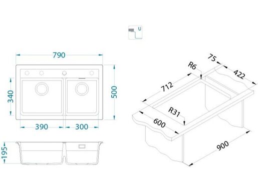 Alveus sudoper Atrox 50 G81 - Concrete