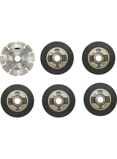 RYOBI set reznih ploča 125mm, 5 x rezna ploča za metal, 1 x dijamantna rezna ploča