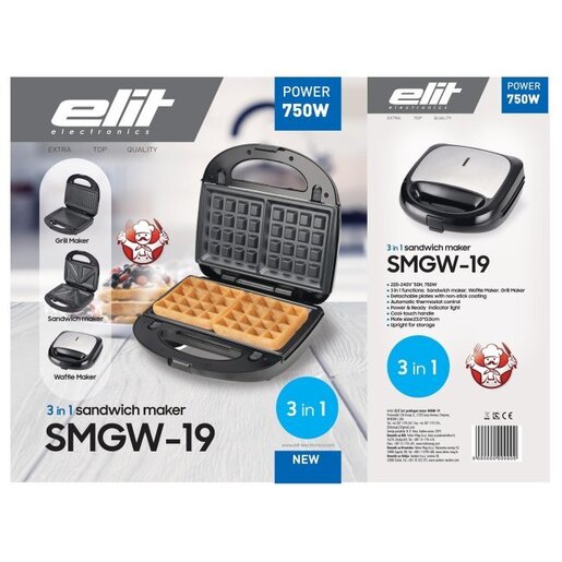 ELIT toster 3-u-1 SMGW-19 750 W; sendvič/roštilj/vafle