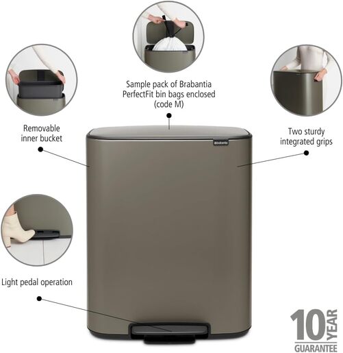 Brabantia Bo Pedal kanta za smeće na pedalu 60l, platina 211409