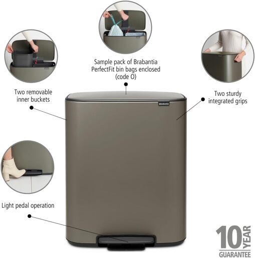Brabantia Bo Pedal kanta za smeće na pedalu 2x30l, platina 211546