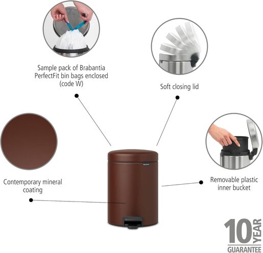 Brabantia Newicon Pedal kanta za smeće 5l, cosy brown 208546