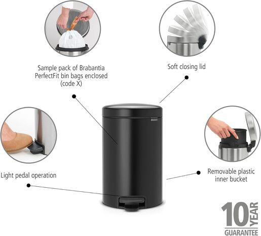 Brabantia Newicon Pedal kanta za smeće 12l, mat crna 113742