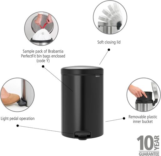 Brabantia Newicon Pedal kanta za smeće 20l, mat crna 114106