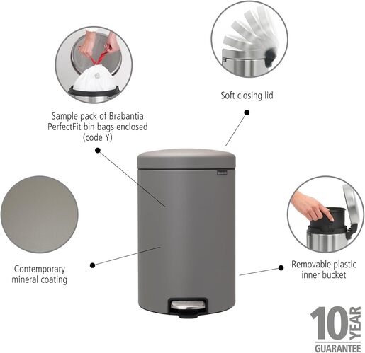 Brabantia Newicon Pedal kanta za smeće 20l, siva 119163, metalizirani premaz