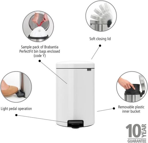 Brabantia Newicon Pedal kanta za smeće 20l, bijela 111846
