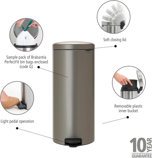 Brabantia Newicon Pedal kanta za smeće 30l, platina 114441