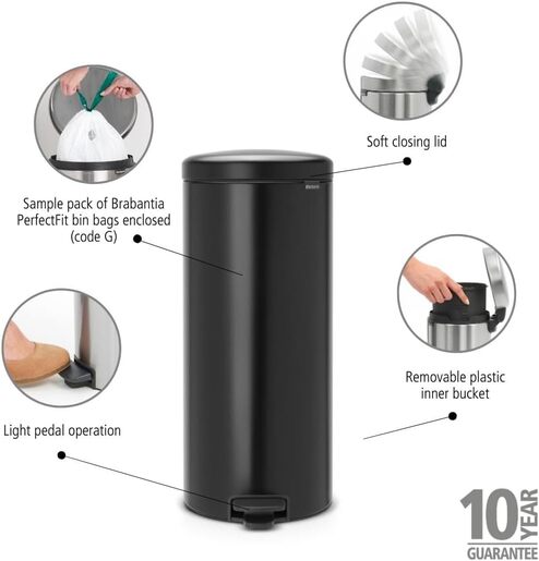 Brabantia Newicon Pedal kanta za smeće 30l, mat crna 114540