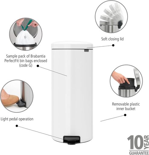 Brabantia Newicon Pedal kanta za smeće 30l, bijela 111785