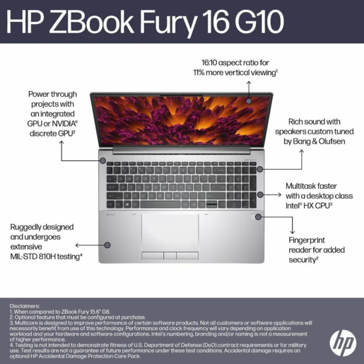 Laptop HP ZBook Fury G10, 62W72EA, 16 WUXGA IPS 400nits, Intel Core i7-13700HX, 32GB DDR5 RAM, 1TB SSD, NVIDIA RTX 2000 8GB, Backlit KB, Windows 11 Pro