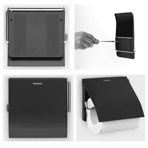 Brabantia ReNew držač toalet papira s poklopcem, mat crna, 108600