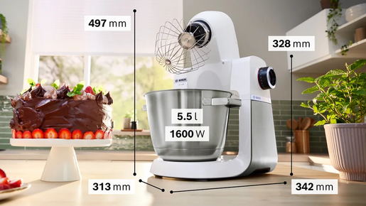 BOSCH kuhinjski robot MUMS6EW22 Serie 6; 1600 W; 5,5 lit.; 7 brzina; Bijela, Brušeni nehrđajući čelik