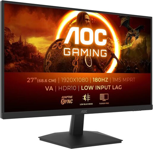 AOC monitor 27G15N2 gaming, 27, FullHD, VA, 300cd/m2, Adaptive Sync, HDR10, DP, HDMI, 180Hz, 1ms