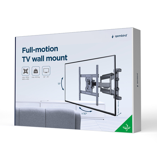 GEMBIRD Zidni nosač WM-75ST-01 sa dvostrukom rukom: 32"-75"; VESA 600 x 400