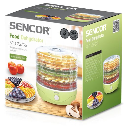 SENCOR aparat za sušenje hrane SFD 757GG zeleni: 250 W; 5 odvojenih rešetki