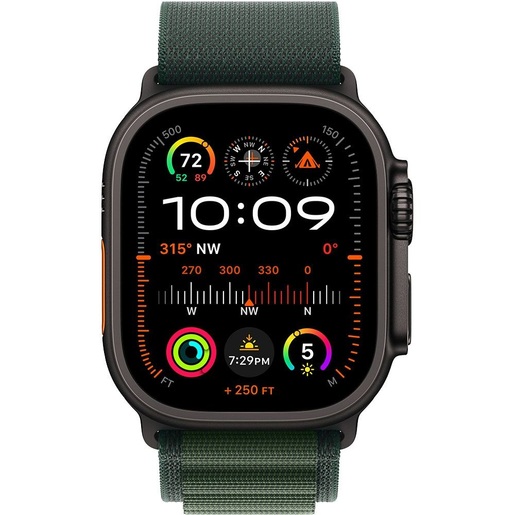 Apple Watch Ultra 2 v2 Cellular 49mm Black Titanium Case Dark Green Alpine Loop - Small