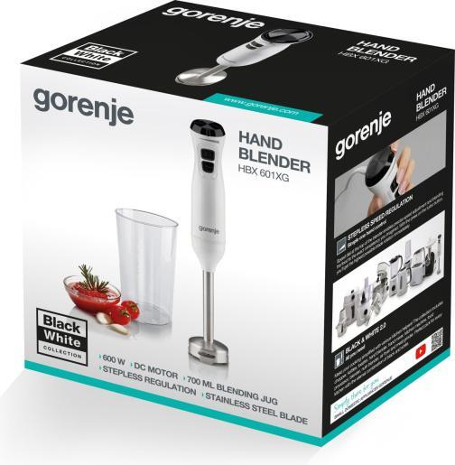 GORENJE štapni mikser HBX601XG; 600 W, DC motor; sa posudom od 700 ml; Bijeli