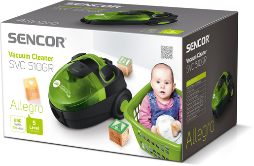 SENCOR usisivač SVC 510GR bez vrećice zeleni: 890 W; 5 nivoa filtracije; kapacitet posude 1.5 l.