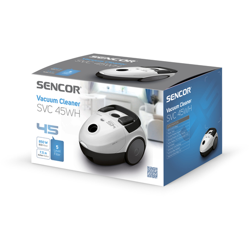 SENCOR usisivač SVC 45WH-EUE3 s vrećicom bijeli: 890 W; 5 nivoa filtracije