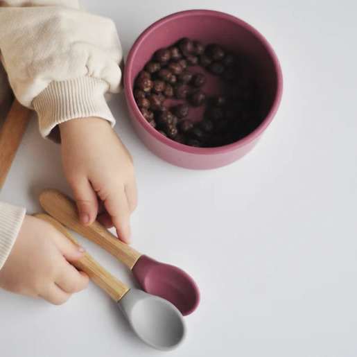 Minikoioi silikonska kašika Bamboo Scoops 2kom, Zelena/Siva