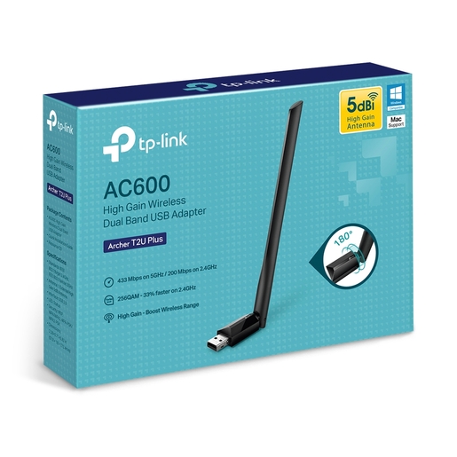 TP-Link AC600 High Gain Wi-Fi Dual Band USB Adapter,433Mbps at 5GHz + 200Mbps at 2.4GHz, USB 2.0, 1 high gain antenna