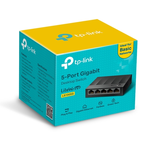 TP-Link switch LS1005G, 5-Port 10/100/1000Mbps Desktop Switch, Auto-Negotiation RJ45 port, supporting Auto-MDI/MDIX
