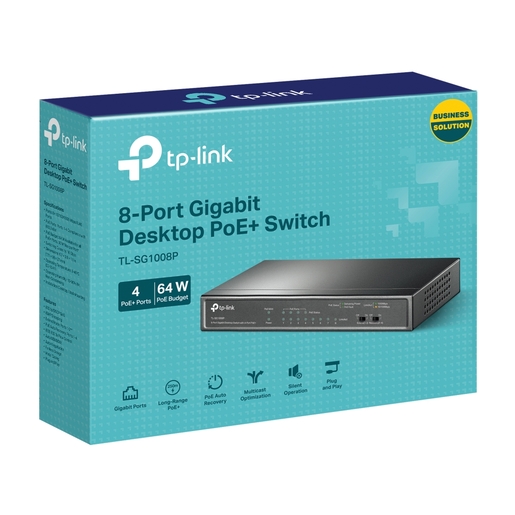 TP-Link TL-SG1008P 8-Port Gigabit Desktop Switch with 4-Port PoE+, 64W PoE Power supply, Supports PoE power up to 30 W for each PoE port, 802.1p/DSCP QoS, IGMP Snooping, Plug and Play, steel case