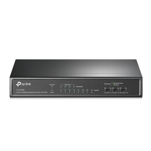 TP-Link switch Tl-SF1008P, 8-port 10/100Mbps Desktop PoE Switch, 8 10/100Mbps RJ45 ports including 4 PoE ports, 57W PoE Power supply, steel case