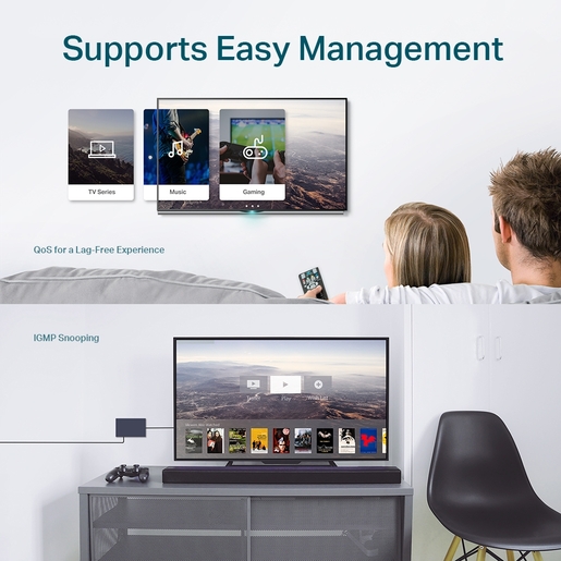 TP-Link switch TL-SG108E 8-Port Gigabit Easy Smart Switch, 8 x 10/100/1000Mbps RJ45 ports, MTU/Port/Tag-based VLAN
