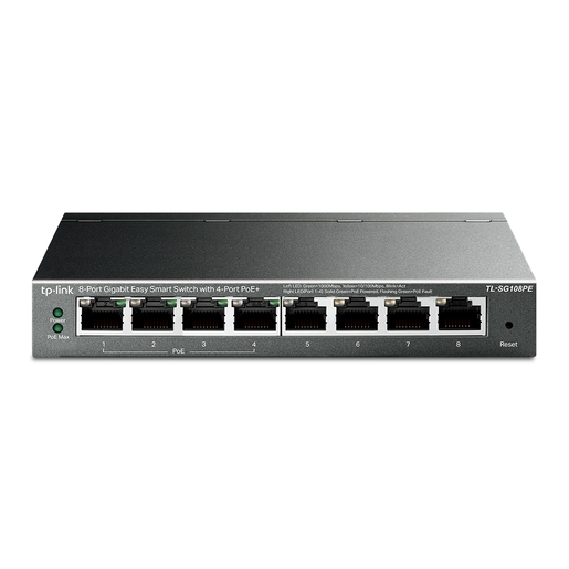 TP-Link switch TL-SG108PE 8-Port Gigabit Desktop PoE+ Easy Smart Switch, 8 Gigabit RJ45 ports including 4 PoE+ ports