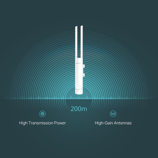 TP-Link EAP113-Outdoor 300 Mbps Outdoor Wi-Fi Access Point, 1× 10/100 Mbps RJ45 Port, 300 Mbps at 2.4 GHz, 802.3af PoE, 2× External Antennas