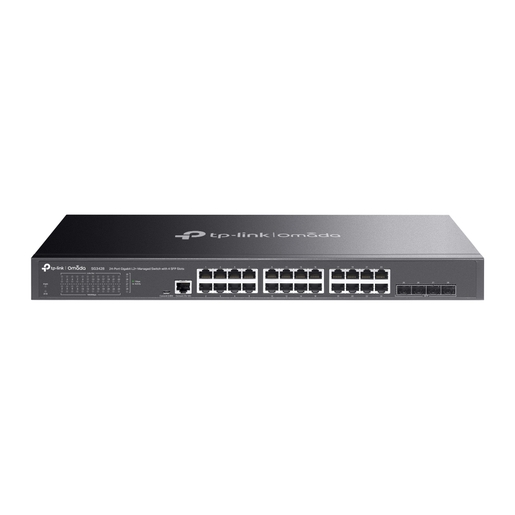 TP-Link SG3428 Omada 24-Port Gigabit L2+ Managed Switch with 4 SFP Slots, 24× Gigabit RJ45 ports and 4× Gigabit SFP slots