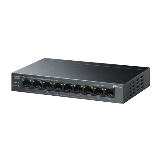TP-Link LS109P 9-Port 10/100 Mbps Desktop Switch with 8-Port PoE+, 8× 10/100 Mbps PoE+ Ports, 1× 10/100 Mbps Non-PoE Port