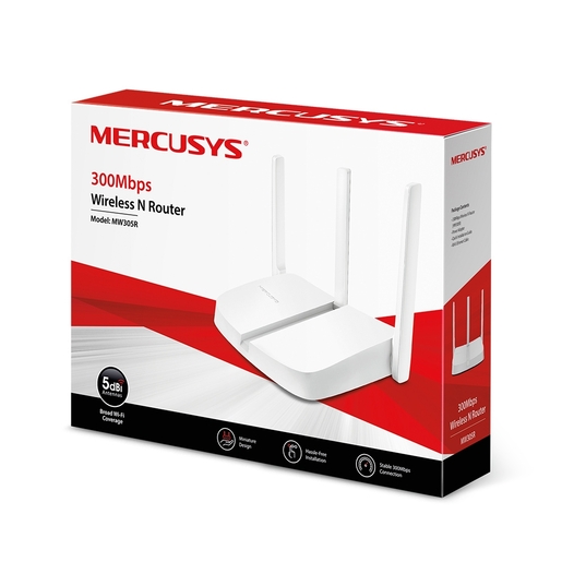 Mercusys MW305R 300Mbps Wireless N Router, 1 x 10/100 WAN Port + 3 x 10/100 LAN Ports, 3 x 5 dBi fixed omni directional antennas