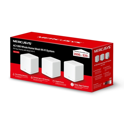 Mercusys Halo H30G(3-pack) AC1300 Whole Home Mesh Wi-Fi System, 400 Mbps at 2.4 GHz + 867 Mbps at 5 GHz, 2× Internal Antennas