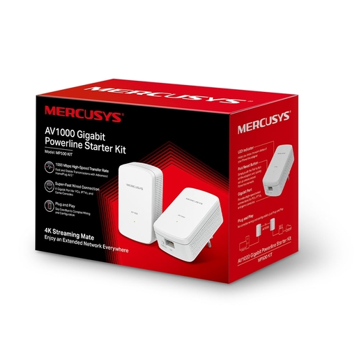 Mercusys MP500KIT AV1000 Gigabit Powerline Starter Kit, 1000 Mbps High-Speed, Advanced HomePlug AV2, 1 x Gigabit Port