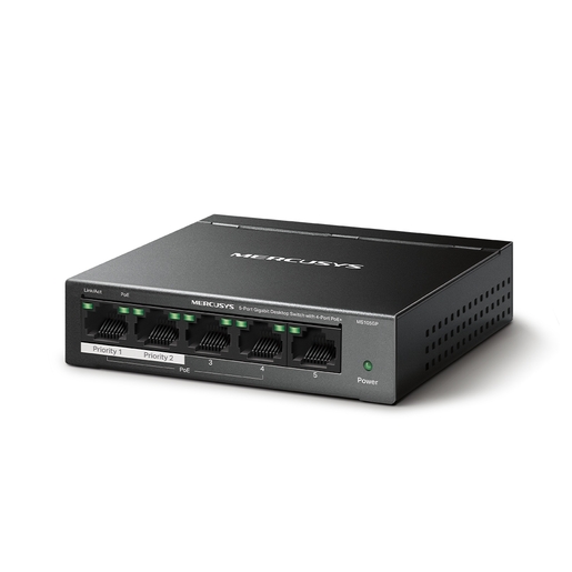 Mercusys MS105GP 5-Port Gigabit Desktop Switch with 4-Port PoE+, 4×Gigabit PoE+ Ports, 1×Gigabit Non-PoE Port