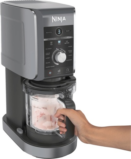 NINJA aparat za sladoled NC501EU CREAMi Deluxe, sivi: 800 W, kapacitet 3x 709 mL, 10 programa