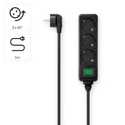HAMA produžni kabl, 123717,  3-Way, crni: 3 m