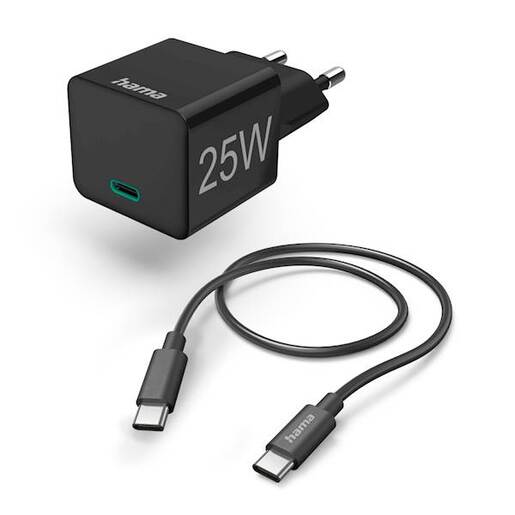 HAMA 25 W zidni punjač 121683, USB-C, Crni (kabl uključen)