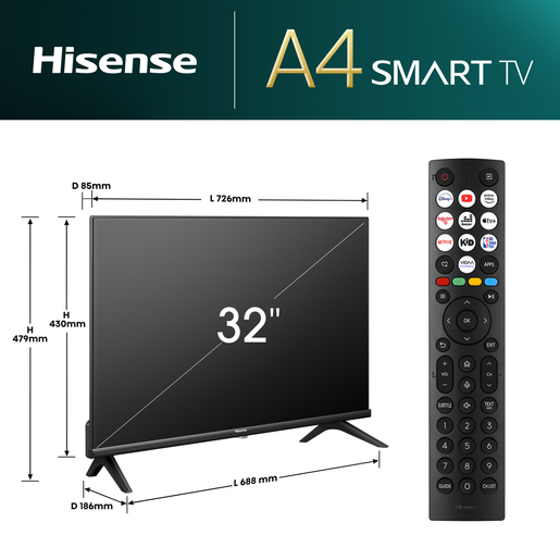 Hisense LED televizor 32A4N, HD, Smart TV, VIDAA Smart OS, DTS Virtual X, Dolby Audio **MODEL 2024**