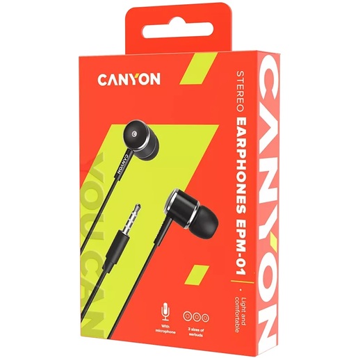 CANYON Slušalice sa mikrofonom, Crne, CNE-CEPM01B, 1.2m kabel