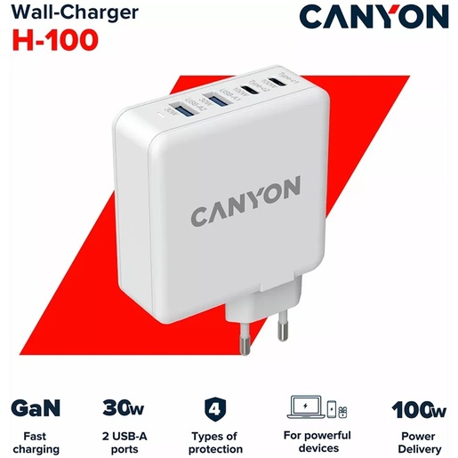 CANYON 100 W brzi punjač CND-CHA100W01 H-100, bijeli (kabal nije uključen)