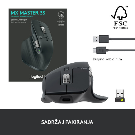LOGITECH miš MX Master 3S bežični sivi