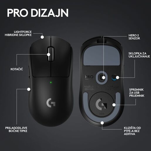 Logitech miš G PRO X SUPERLIGHT 2 LIGHTSPEED gaming crni bežični