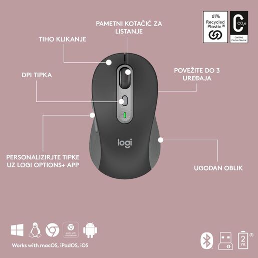 LOGITECH miš i tastatura Signature Slim Combo MK950 bežični set sivi US layout