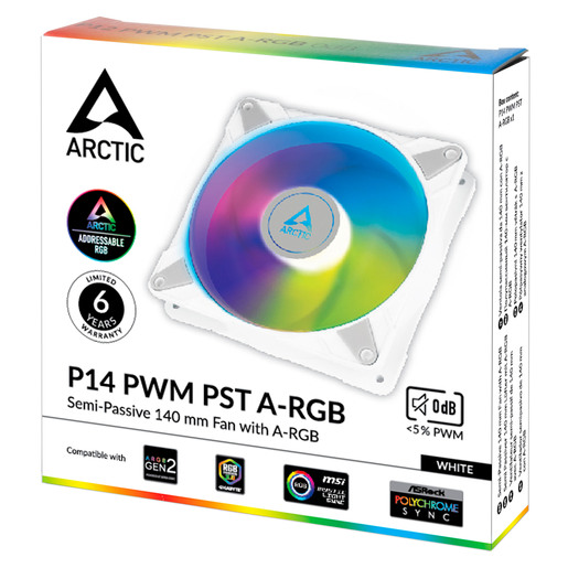 Arctic Fan P14 PWM PST A-RGB white, pressure-optimised semi-passive