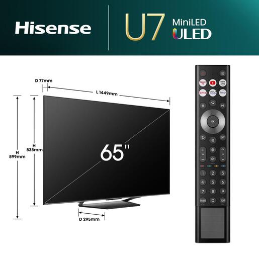Hisense ULED Mini LED televizor 65U7NQ, 4K Ultra HD, Smart TV, VIDAA U7.6, Quantum Dot Colour, 144Hz Game Mode Pro, Mini-LED Full Array Local Dimming, Crni   **MODEL 2024**