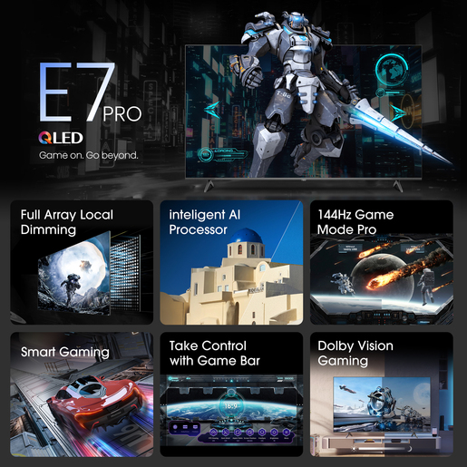 Hisense QLED televizor 75E7NQ PRO, 4K Ultra HD, Smart TV, VIDAA U7.6, Dolby Vision IQ™ HDR, Game Mode Pro 144 Hz VRR, Tamno Sivi   **MODEL 2024**