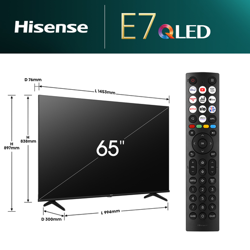 Hisense QLED televizor 65E7NQ, 4K Ultra HD, Smart TV, Dolby Vision, Quantum Dot Colour, Crni  